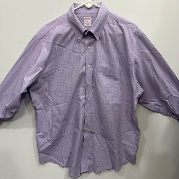 Brooks Brothers 346 Long Sleeve Button Up Shirt Men's 17 1/2- 2/3 Purple Plaid - Picture 2 of 11